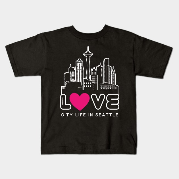 Love City Life In Seattle Kids T-Shirt by traveltravelamerica